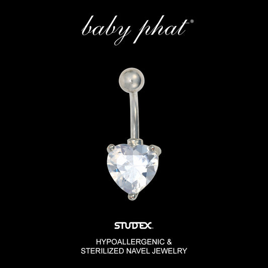 Baby Phat 14 Gauge Heart Navel Jewelry - April Crystal - Stainless Steel
