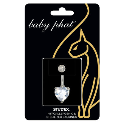 Baby Phat 14 Gauge Heart Navel Jewelry - April Crystal - Stainless Steel