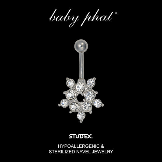 Baby Phat 14 Gauge Flower Charm Navel Jewelry - April Crystal - Stainless Steel