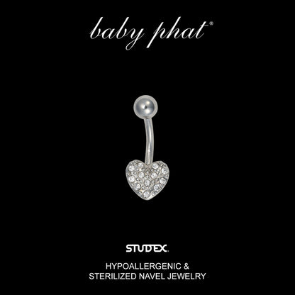Baby Phat 14 Gauge Pave Heart Navel Jewelry - Clear Crystal - Stainless Steel