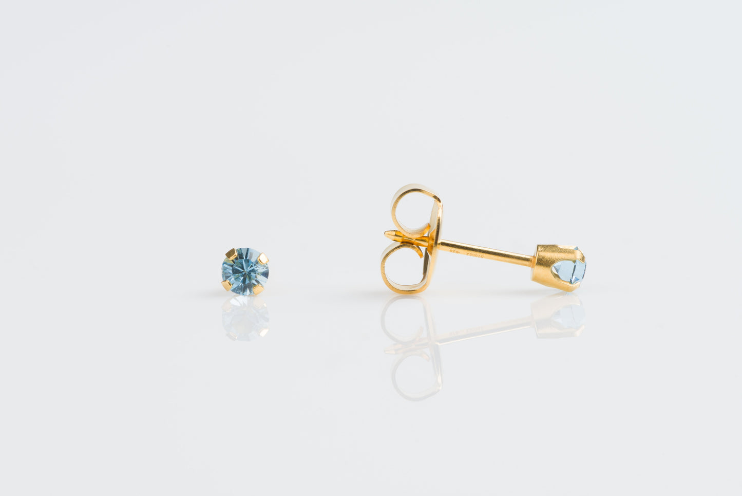 System 75™ Prong Set Birthstone Piercing Studs - 3mm - March Aquamarine Crystal - 14K Yellow Gold