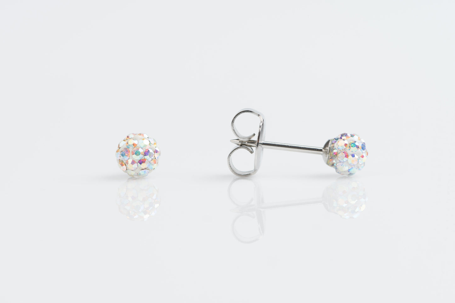 System 75™ Fireball Piercing Studs - 4.5mm - AB Crystal - 14K White Gold