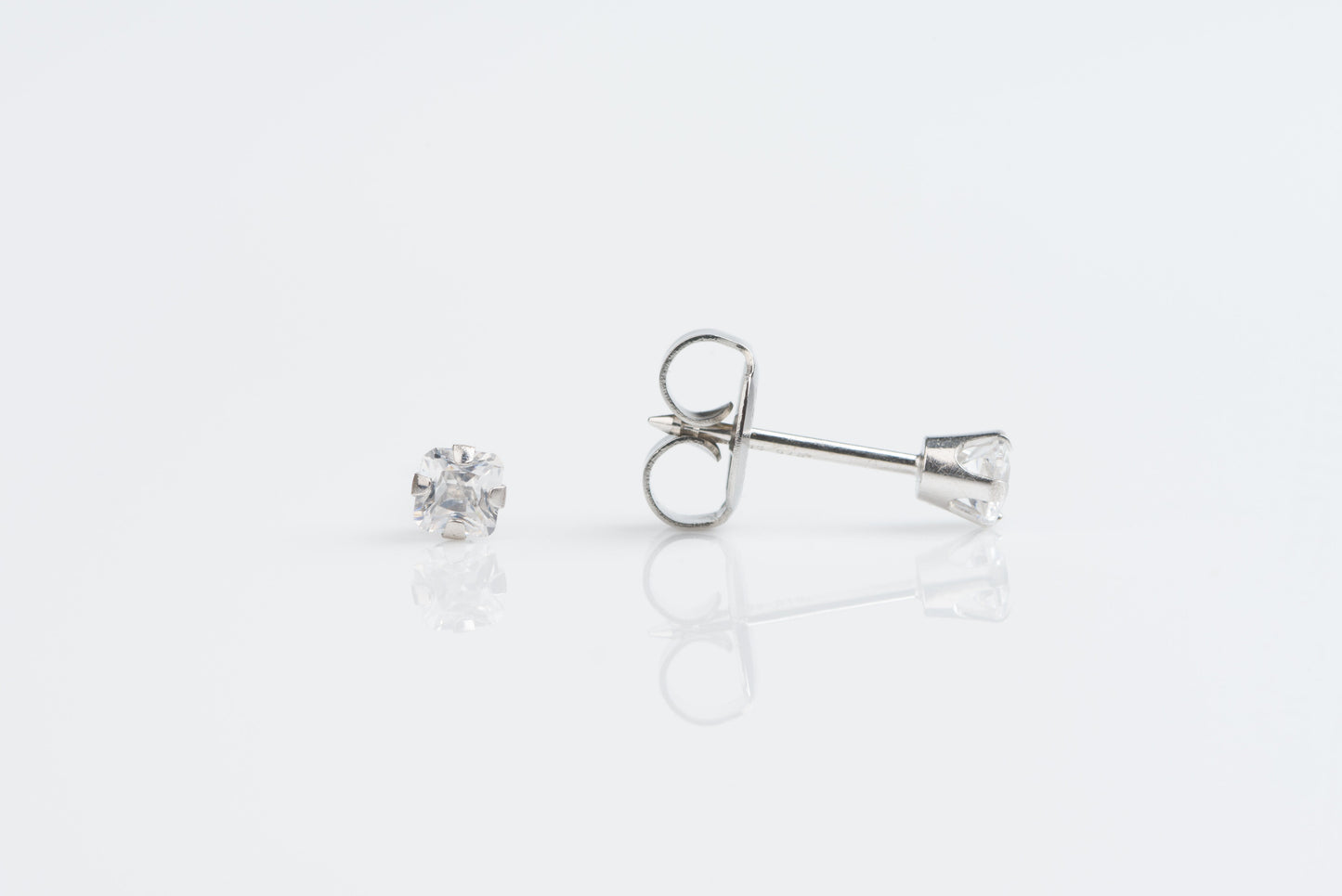 System 75™ Prong Set Princess Cut Piercing Studs - 3x3 - Cubic Zirconia - 14K White Gold