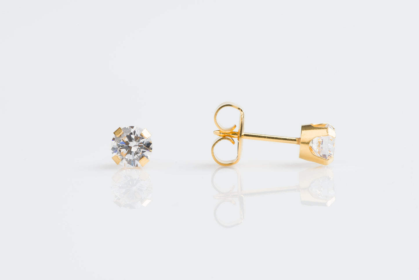 System 75™ Prong Set Cubic Zirconia Piercing Studs - 5mm - Regular Post - 14K Yellow Gold