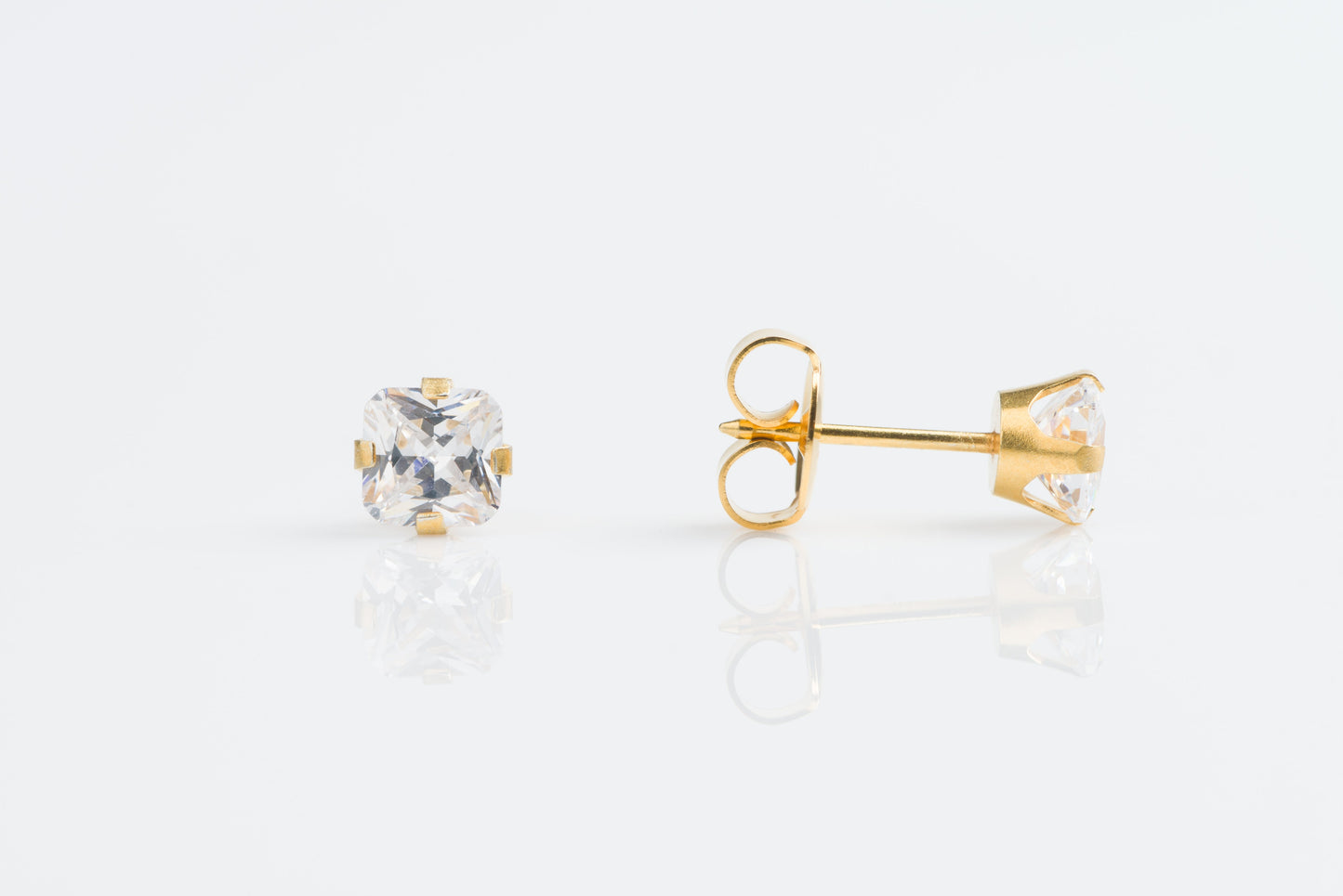 System 75™ Prong Set Princess Cut Piercing Studs - 6x6 - Cubic Zirconia - Gold Plated