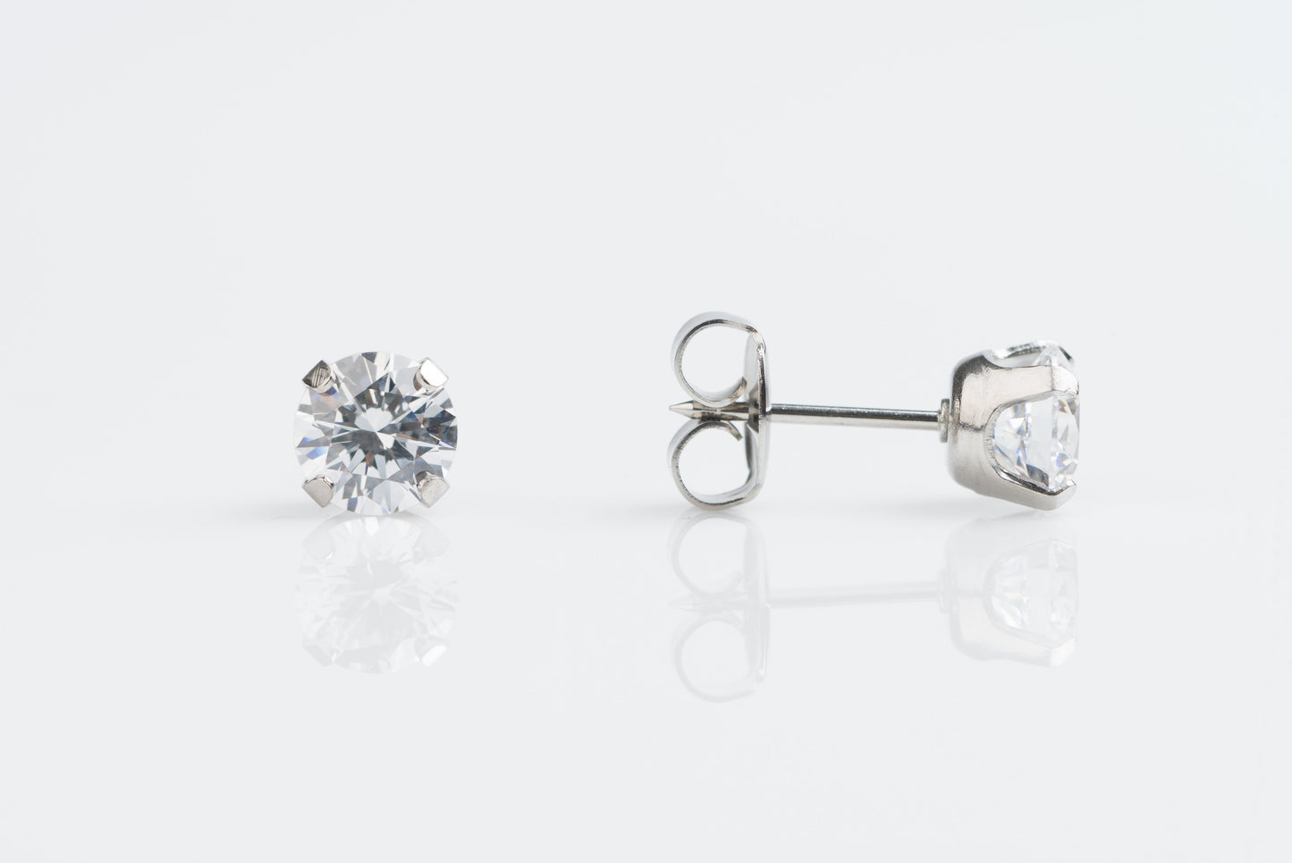 System 75™ Prong Set Cubic Zirconia Piercing Studs - 6mm - Regular Post - Stainless Steel