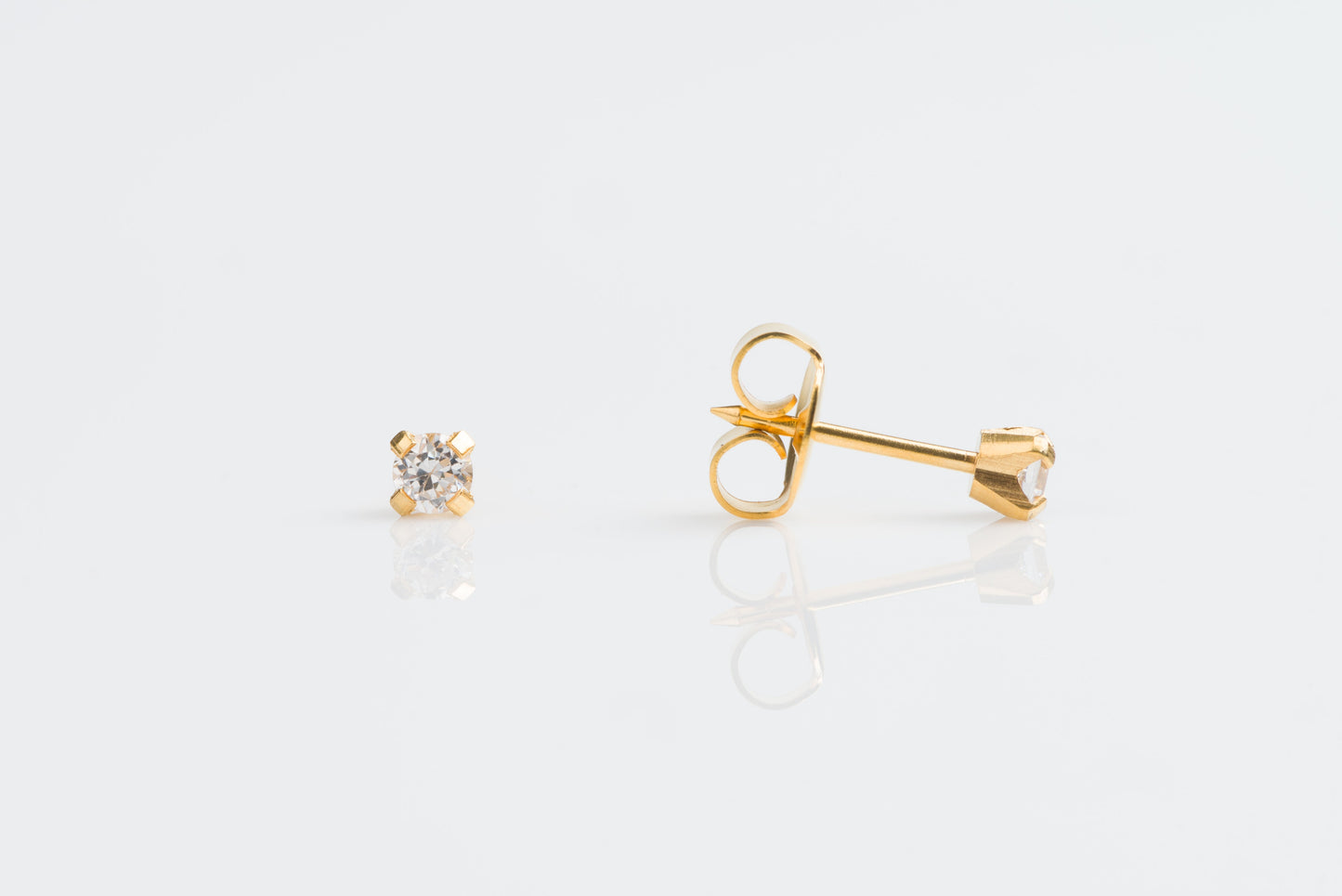 System 75™ Prong Set Cubic Zirconia Piercing Studs - 3mm - Regular Post - Gold Plated