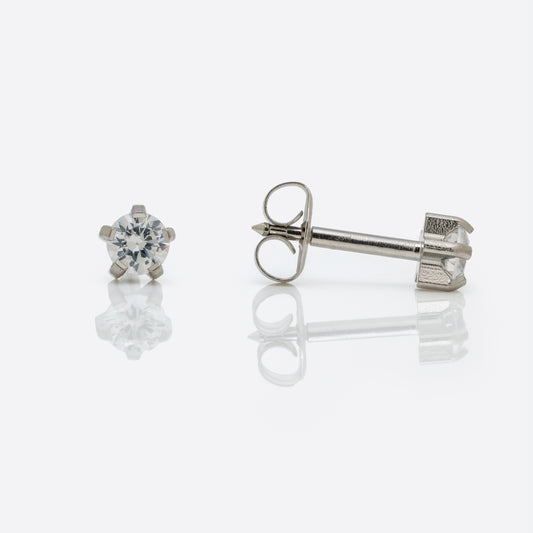 Prong Set Cubic Zirconia Universal Flatpack Piercing Studs - Stainless Steel - Large Adaptor