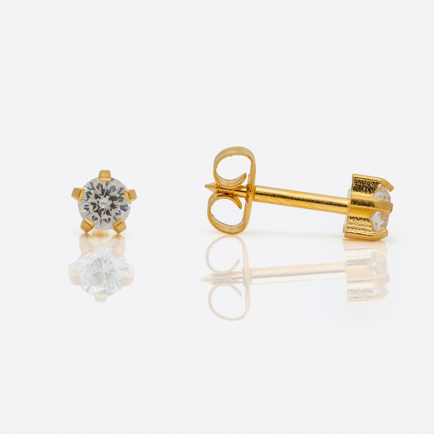 Prong Set Cubic Zirconia Universal Flatpack Piercing Studs - Gold Plated - Large Adaptor