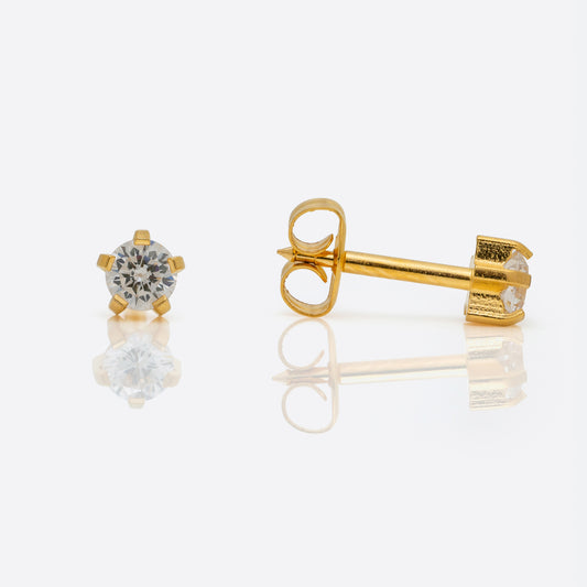 Prong Set Cubic Zirconia Universal Flatpack Piercing Studs - Gold Plated - Large Adaptor