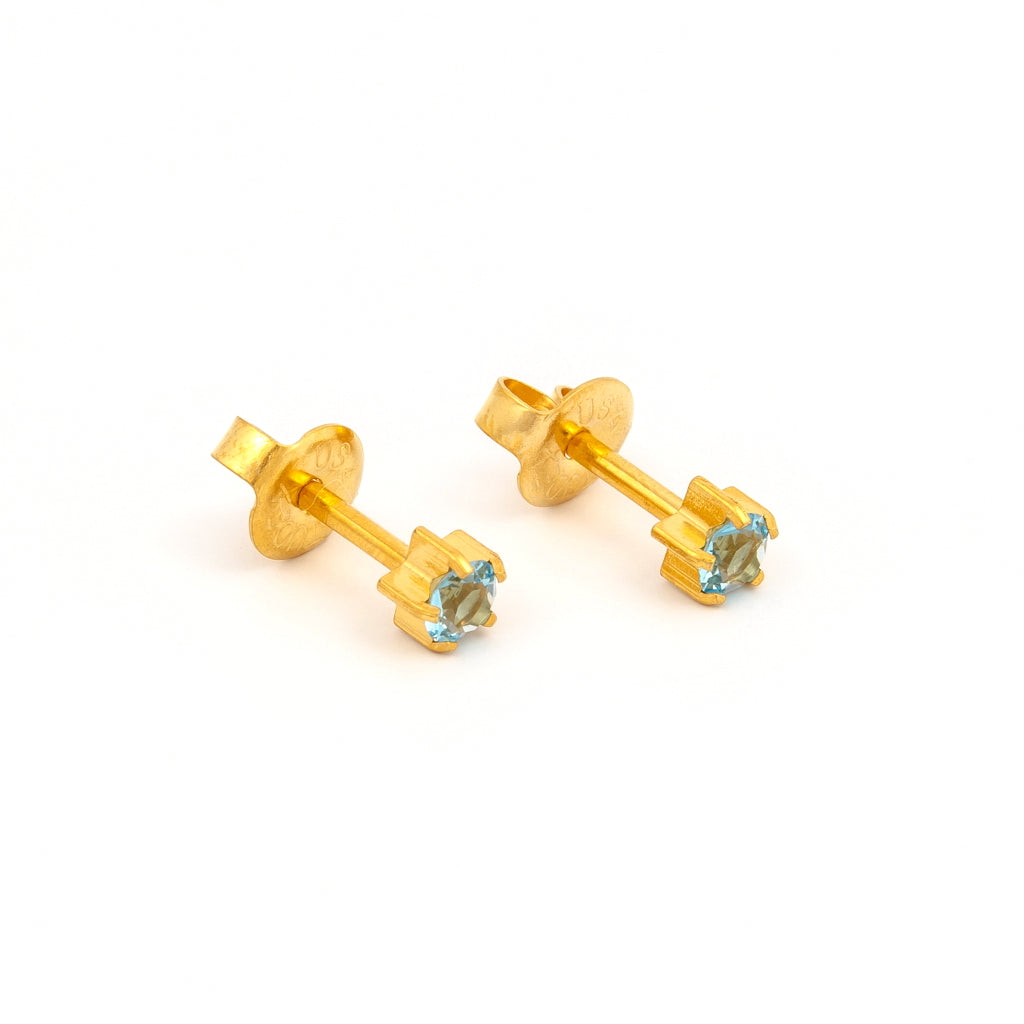 Prong Set Birthstone Universal Flatpack Piercing Studs - Gold Plated  - March Aquamarine Crystal - Large Adaptor