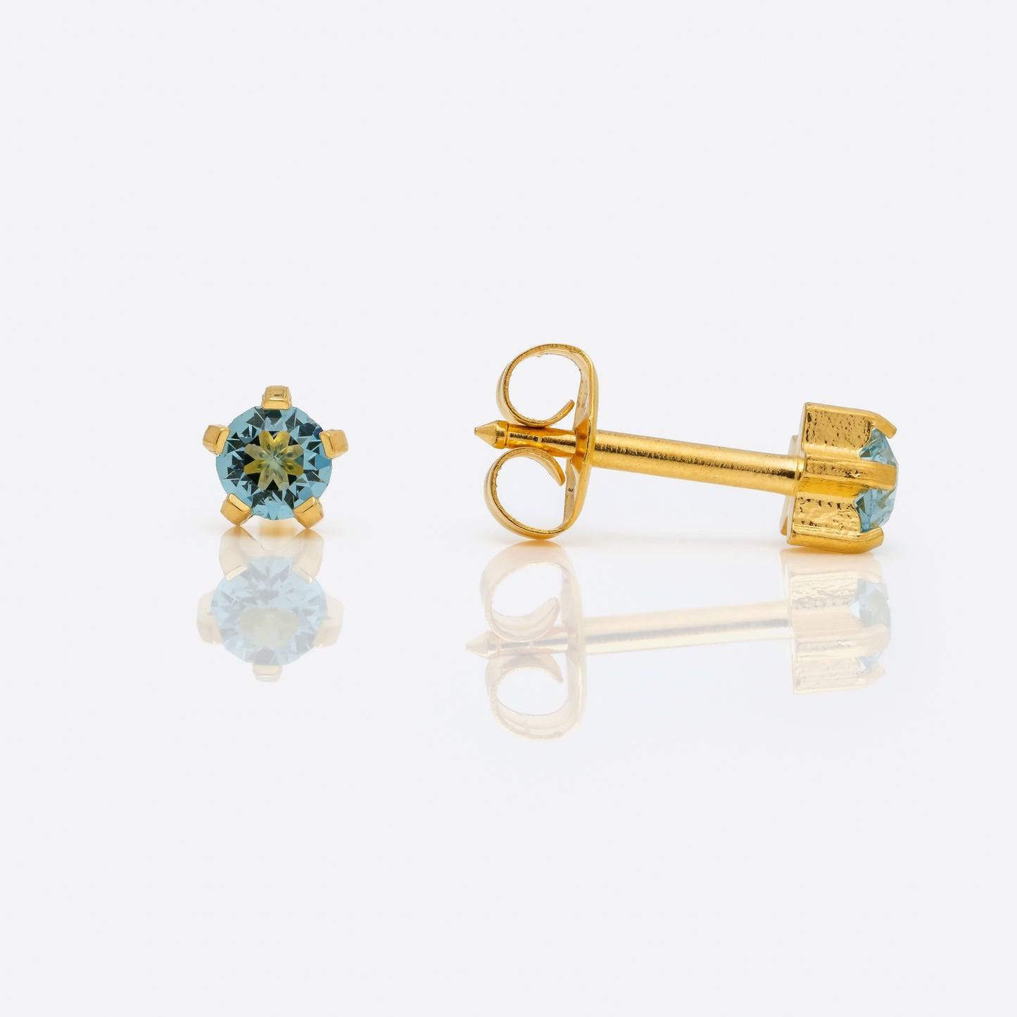 Prong Set Birthstone Universal Flatpack Piercing Studs - Gold Plated  - March Aquamarine Crystal - Large Adaptor
