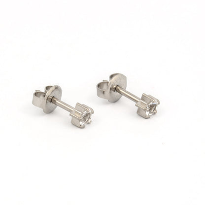 Prong Set Birthstone Universal Flatpack Piercing Studs - Stainless Steel - April Clear Crystal - Large Adaptor