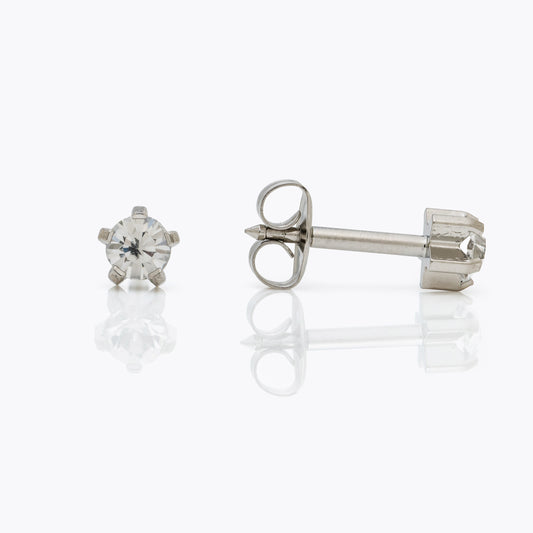 Prong Set Birthstone Universal Flatpack Piercing Studs - Stainless Steel - April Clear Crystal - Large Adaptor