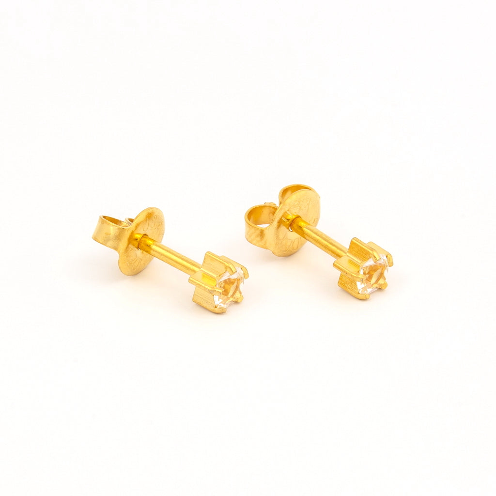 Prong Set Birthstone Universal Flatpack Piercing Studs - Gold Plated  - April Clear Crystal - Large Adaptor