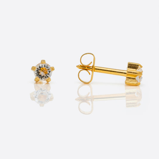 Prong Set Birthstone Universal Flatpack Piercing Studs - Gold Plated  - April Clear Crystal - Large Adaptor