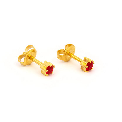 Prong Set Birthstone Universal Flatpack Piercing Studs - Gold Plated - July Ruby Crystal - Large Adaptor