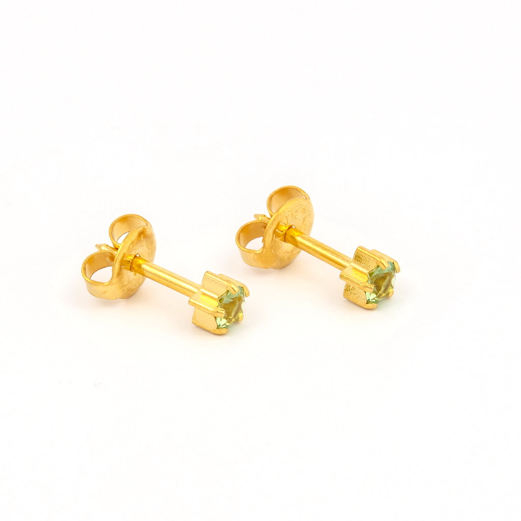 Prong Set Birthstone Universal Flatpack Piercing Studs - Gold Plated  - August Peridot Crystal - Large Adaptor