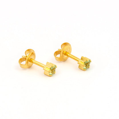 Prong Set Birthstone Universal Flatpack Piercing Studs - Gold Plated  - August Peridot Crystal - Large Adaptor