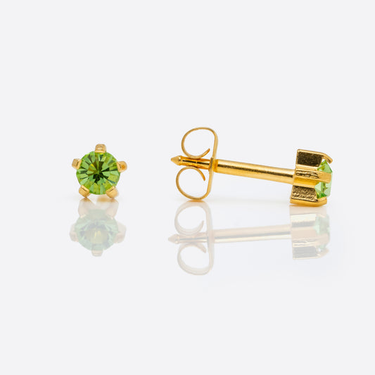 Prong Set Birthstone Universal Flatpack Piercing Studs - Gold Plated  - August Peridot Crystal - Large Adaptor