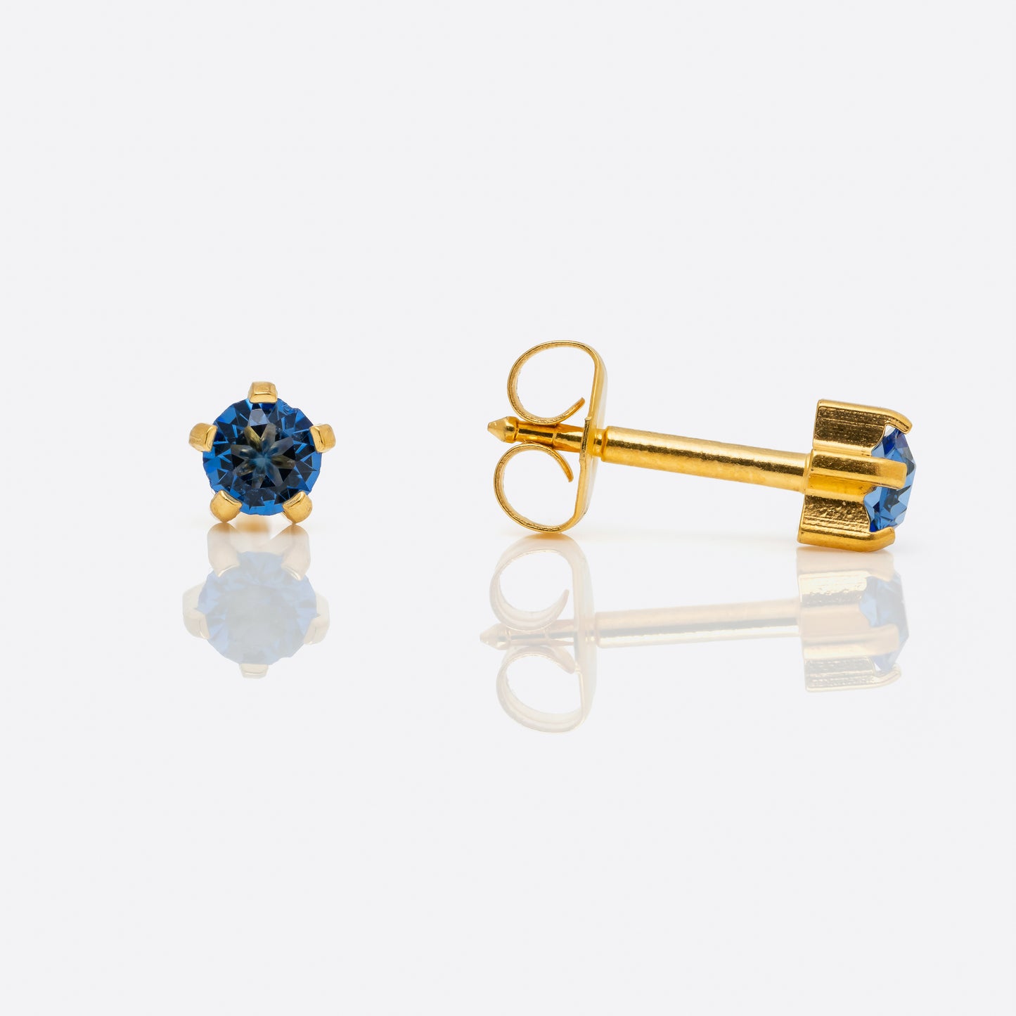 Prong Set Birthstone Universal Flatpack Piercing Studs - Gold Plated  - September Sapphire Crystal - Large Adaptor