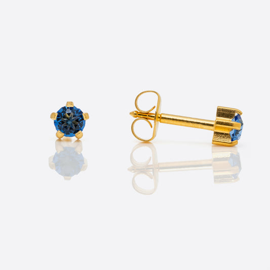 Prong Set Birthstone Universal Flatpack Piercing Studs - Gold Plated  - September Sapphire Crystal - Large Adaptor