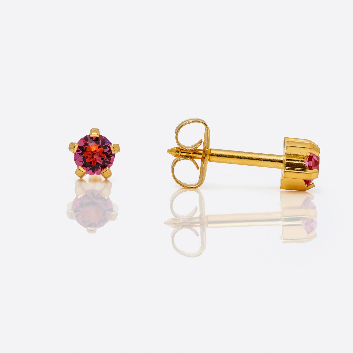 Prong Set Birthstone Universal Flatpack Piercing Studs - Gold Plated - October Rose Crystal - Large Adaptor