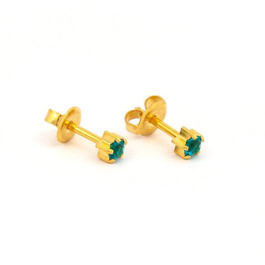 Prong Set Birthstone Universal Flatpack Piercing Studs - Gold Plated - December Blue Zircon Crystal - Large Adaptor