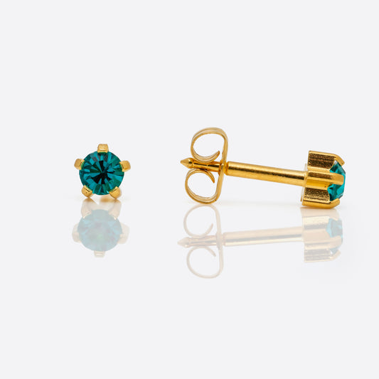 Prong Set Birthstone Universal Flatpack Piercing Studs - Gold Plated - December Blue Zircon Crystal - Large Adaptor