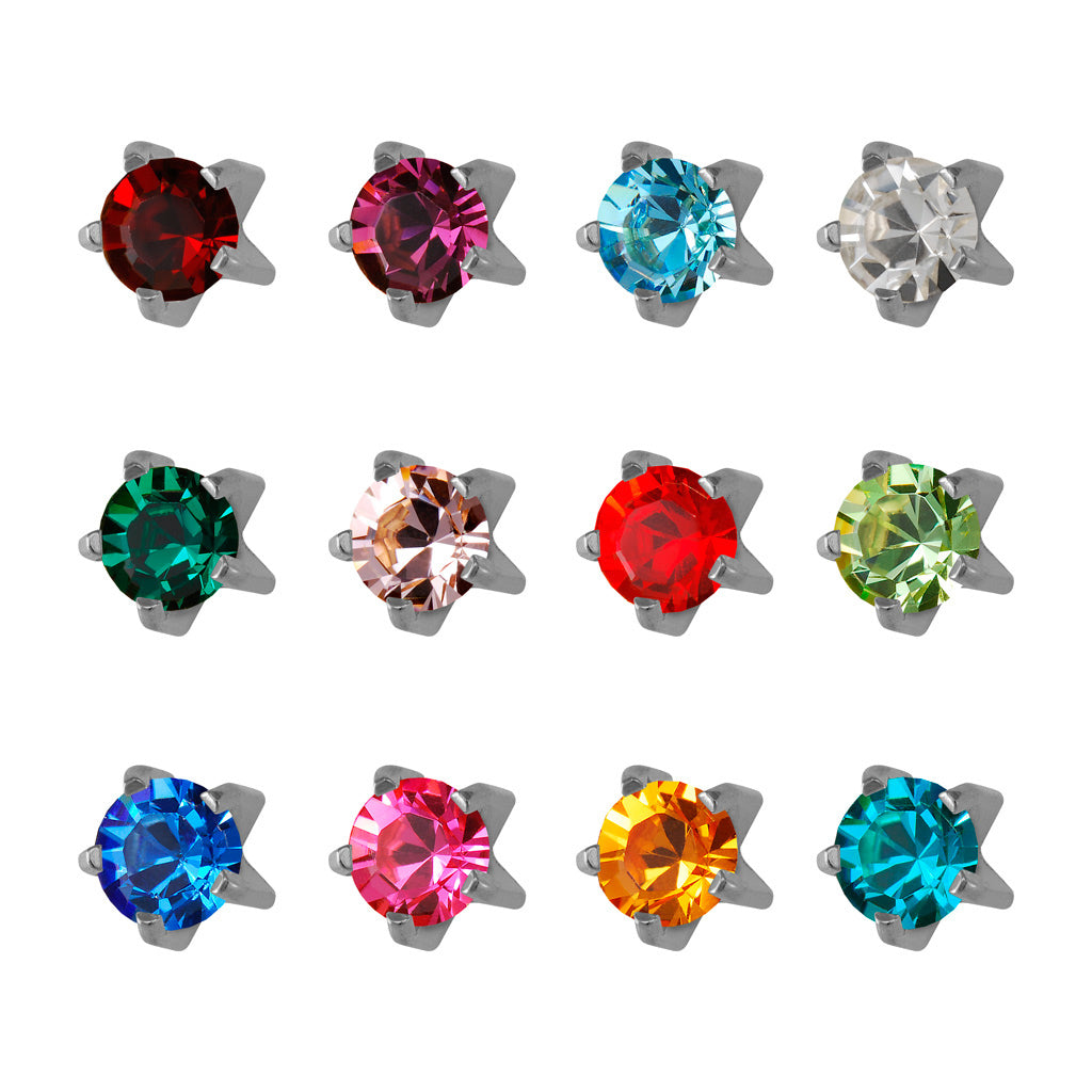 Prong-Set Birthstars Universal Flatpack Piercing Studs (Assorted Dozen) - Stainless Steel - Large Adaptor