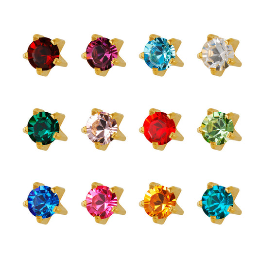 Prong-Set Birthstars Universal Flatpack Piercing Studs (Assorted Dozen)