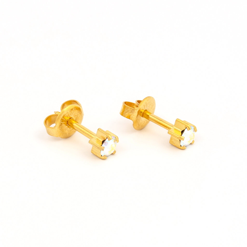 Prong Set Birthstone Universal Flatpack Piercing Studs - Gold Plated- AB Crystal - Large Adaptor