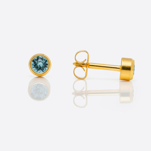 Bezel Set Birthstone Universal Flatpack Piercing Studs - Gold Plated - March Aquamarine Crystal - Large Adaptor