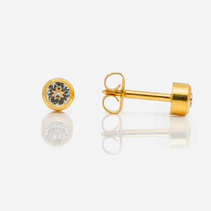 Bezel Set Birthstone Universal Flatpack Piercing Studs - Gold Plated - April Clear Crystal - Large Adaptor