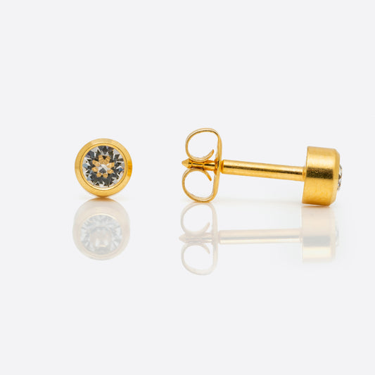 Bezel Set Birthstone Universal Flatpack Piercing Studs - Gold Plated - April Clear Crystal - Large Adaptor
