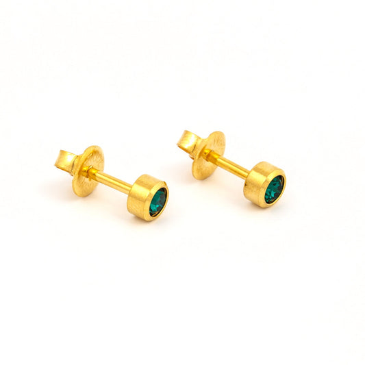 Bezel Set Birthstone Universal Flatpack Piercing Studs - Gold Plated - May Emerald Crystal - Large Adaptor