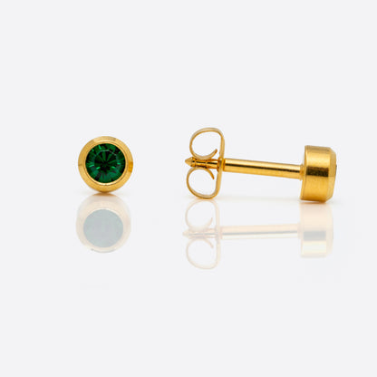 Bezel Set Birthstone Universal Flatpack Piercing Studs - Gold Plated - May Emerald Crystal - Large Adaptor