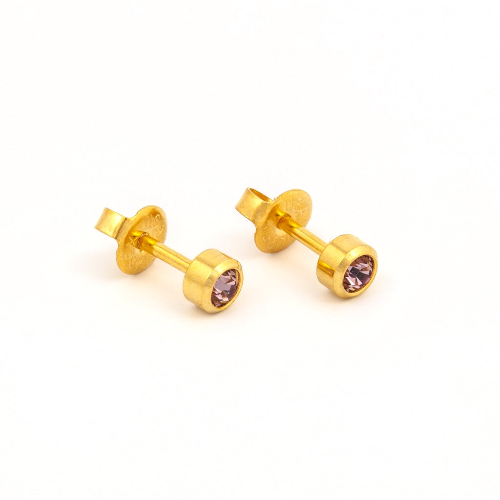 Bezel Set Birthstone Universal Flatpack Piercing Studs - Gold Plated - June Alexandrite Crystal - Large Adaptor