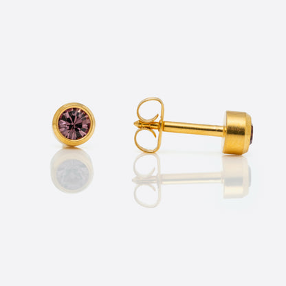 Bezel Set Birthstone Universal Flatpack Piercing Studs - Gold Plated - June Alexandrite Crystal - Large Adaptor
