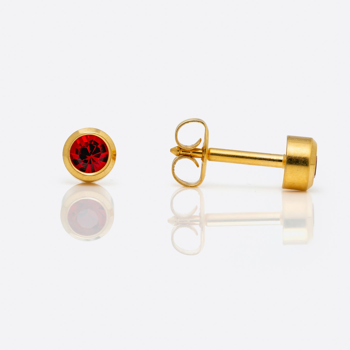 Bezel Set Birthstone Universal Flatpack Piercing Studs - Gold Plated - July Ruby Crystal - Large Adaptor