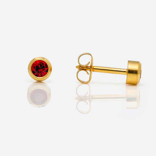 Bezel Set Birthstone Universal Flatpack Piercing Studs - Gold Plated - July Ruby Crystal - Large Adaptor