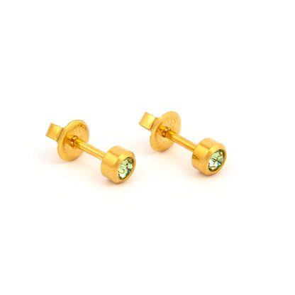 Bezel Set Birthstone Universal Flatpack Piercing Studs - Gold Plated O- August Peridot Crystal - Large Adaptor