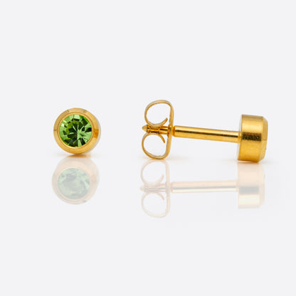 Bezel Set Birthstone Universal Flatpack Piercing Studs - Gold Plated O- August Peridot Crystal - Large Adaptor
