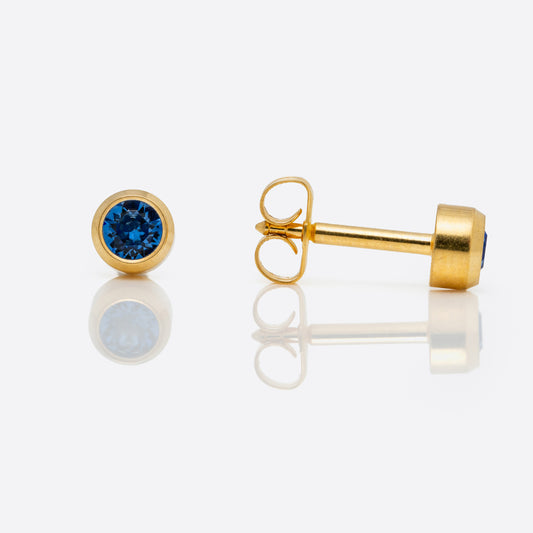 Bezel Set Birthstone Universal Flatpack Piercing Studs - Gold Plated - September Sapphire Crystal - Large Adaptor
