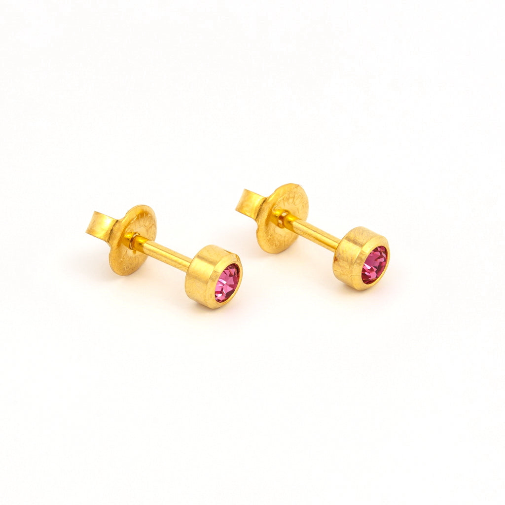 Bezel Set Birthstone Universal Flatpack Piercing Studs - Gold Plated - October Rose Crystal - Mini Adaptor