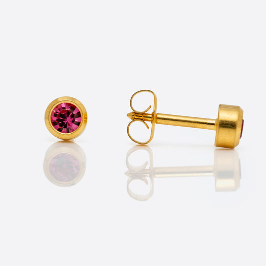 Bezel Set Birthstone Universal Flatpack Piercing Studs - Gold Plated - October Rose Crystal - Large Adaptor