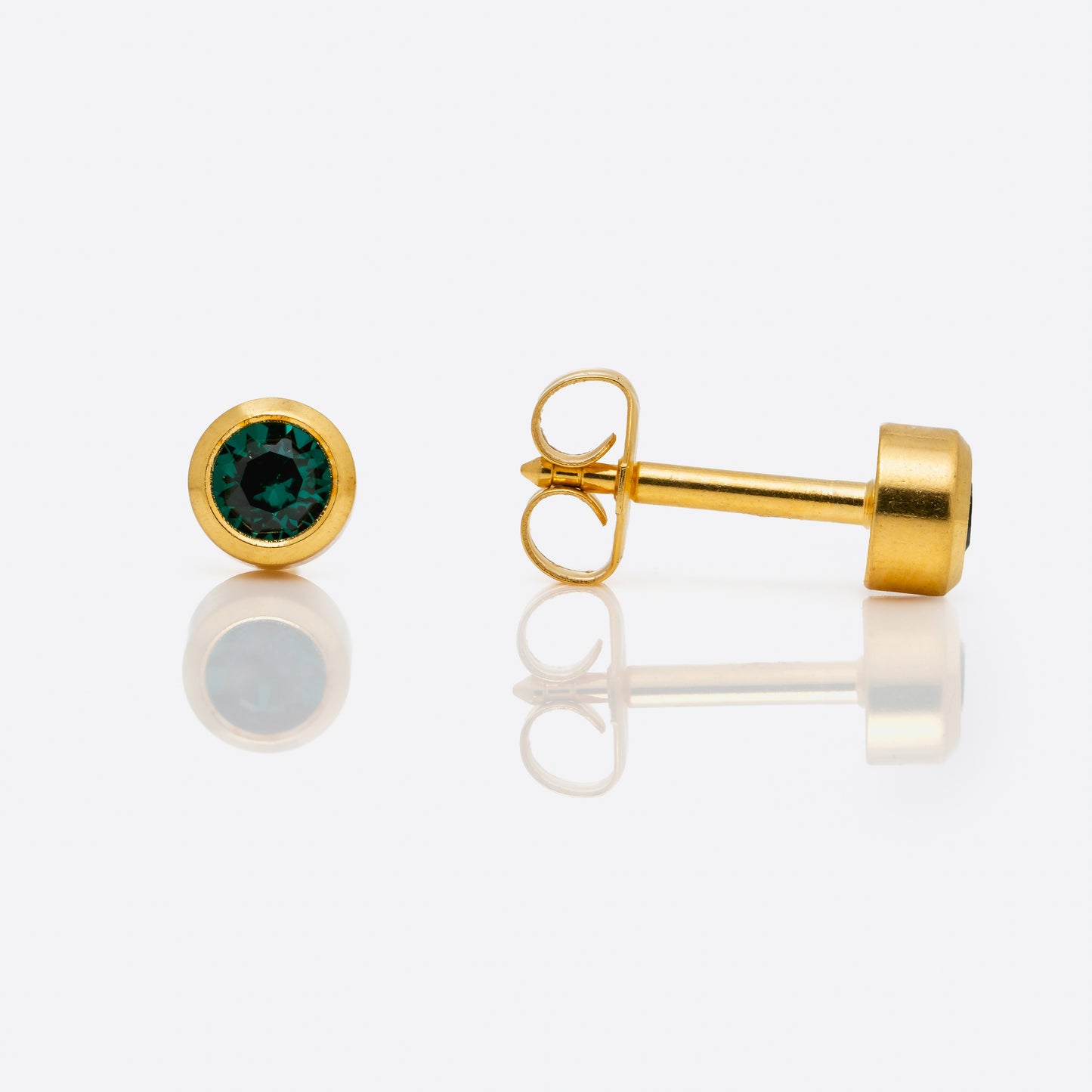 Bezel Set Birthstone Universal Flatpack Piercing Studs - Gold Plated - December Blue Zircon Crystal - Large Adaptor