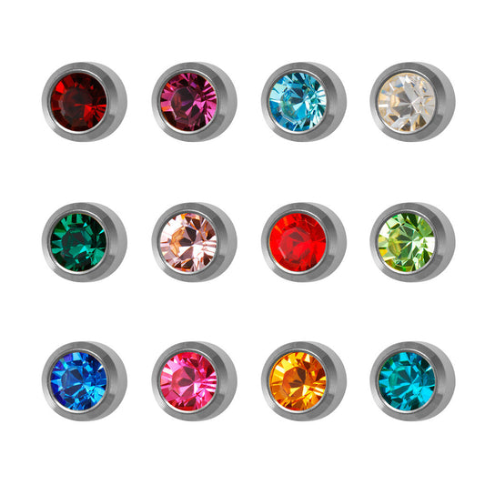 Bezel-Set Birthstones Universal Flatpack Piercing Studs (Assorted Dozen) - Stainless Steel - Large Adaptor