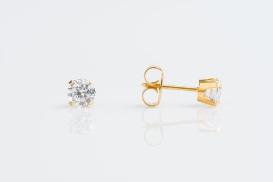 System 75™ Prong Set Cubic Zirconia Piercing Studs - 5mm - Regular Post - Gold Plated