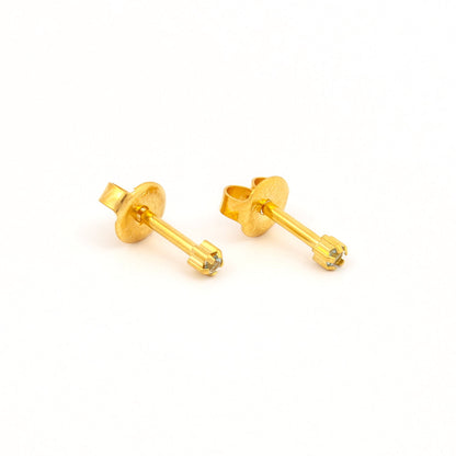 Prong Set Birthstone Universal Flatpack Piercing Studs - Gold Plated  - March Aquamarine Crystal - Mini Adaptor